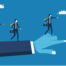 Illustration of business men and woman following a new direction.