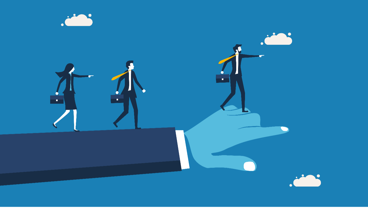 Building CAPA Illustration of business men and woman following a new direction.