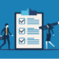 Illustration of business man and woman reviewing a check list