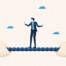 Illustration of business man walking a tight rope